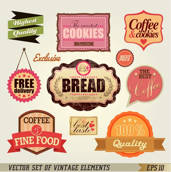 Set van retro etiketten en linten voor vintage design — Stockvector