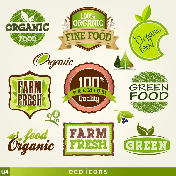 Conjunto de etiquetas y elementos orgánicos y agrícolas para alimentos frescos — Archivo Imágenes Vectoriales