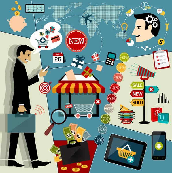 Online alışveriş ve ödeme yöntemleri simgeler