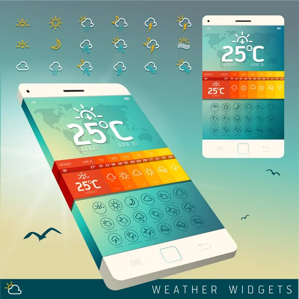 Widget meteorológico Símbolos y diseño de interfaz — Archivo Imágenes Vectoriales