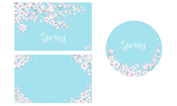 Primavera Sakura Flowers Set Bandeiras Coloridas Vetor Saudação Cartões Convite — Vetor de Stock