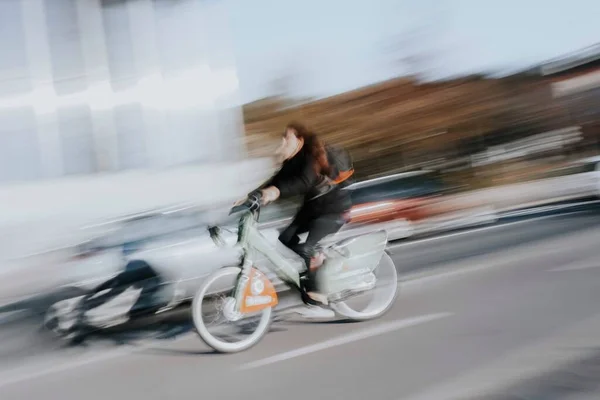 Cyclist Street Bilbao City Spain Mode Transportation — Photo