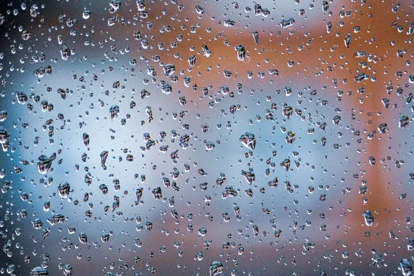Tetesan Hujan Jendela Pada Hari Hujan Latar Belakang Abstrak — Stok Foto