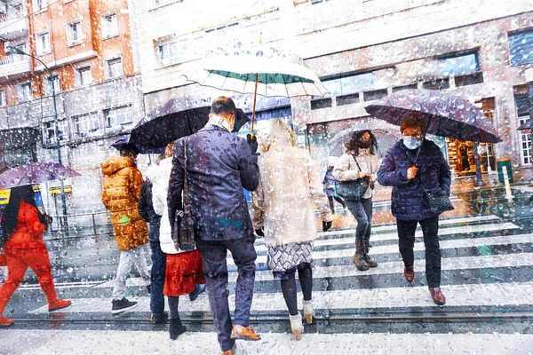 People Umbrella Rainy Days Bilbao City Spain — Photo