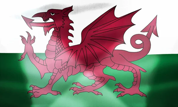 Wales Flagge Realistisch Schwenkende Stofffahne — Stockfoto