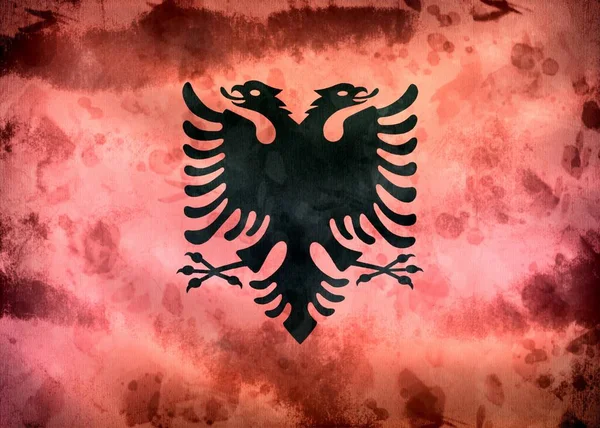 阿尔巴尼亚国旗 现实的挥动面料旗 — 图库照片