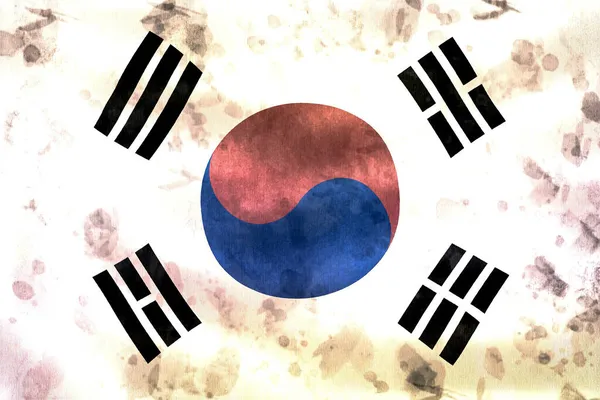 韩国国旗 现实的挥动面料国旗 — 图库照片