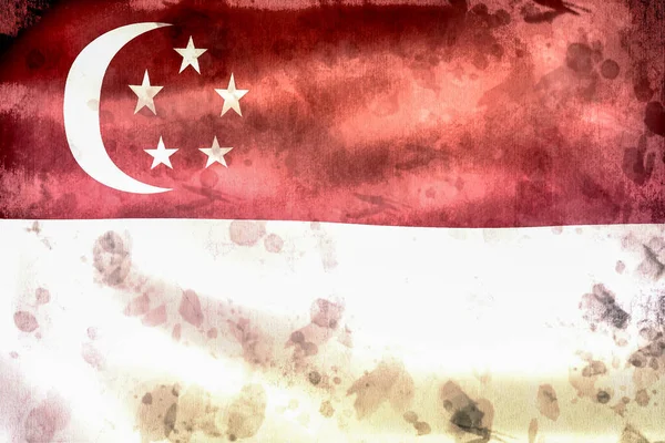 Flaga Singapuru Realistyczna Flaga Tkaniny Falującej — Zdjęcie stockowe