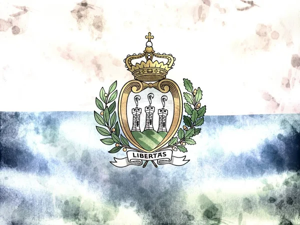 Ilustracja Flagi San Marino Realistyczna Flaga Falistej Tkaniny — Zdjęcie stockowe