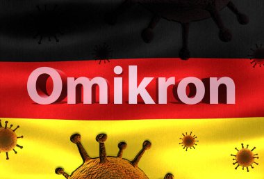 Korona varyantı Omicron 'un Almanya bayrağında 3D görüntüsü