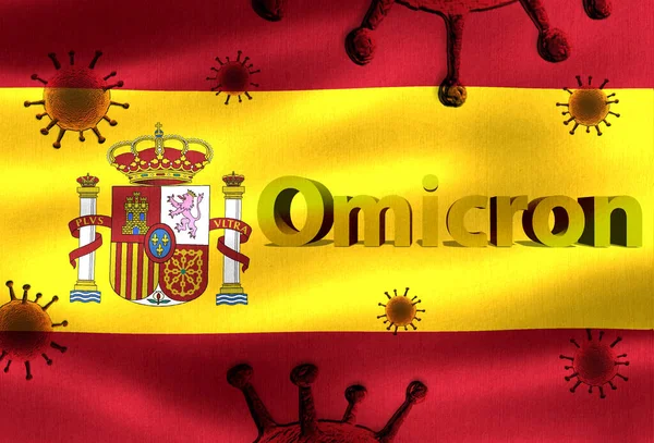 Иллюстрация Коронного Варианта Омикрона Флаге Испании — стоковое фото