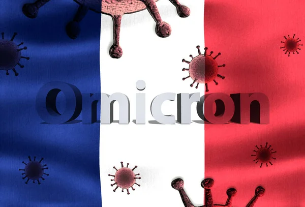Illustrazione Della Variante Corona Omicron Bandiera Francese — Foto Stock