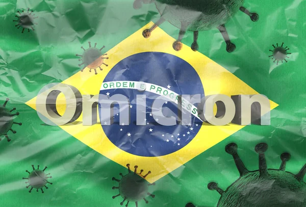 Illustration Corona Variant Omicron Brazil Flag — Stock Photo, Image