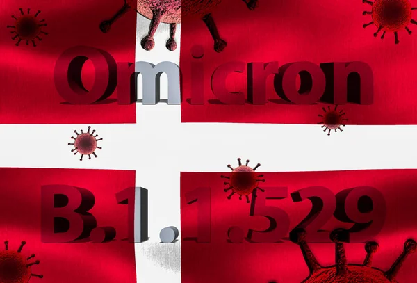 Ilustração Variante Coroa Omicron Uma Bandeira Dinamarca — Fotografia de Stock