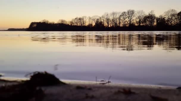 Romantic View Lake Sunset Reflective Water Surface — Stock Video
