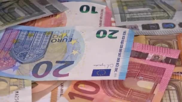 Billetes Euros Diferentes Que Caen Uno Encima Del Otro — Vídeo de stock