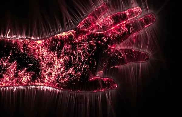 Illustrazione Una Mano Maschile Umana Incandescente Con Aura Kirliana Che — Foto Stock