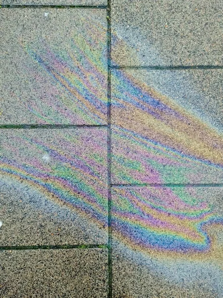 Colorful Fuel Oil Ground Showing Enviromental Pollution — Stok fotoğraf