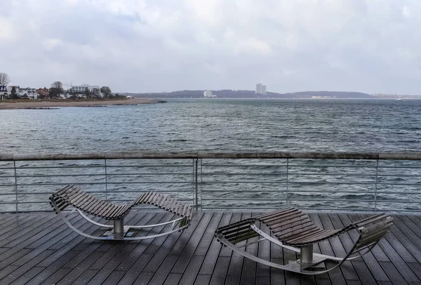 Niendorf Alemanha Janeiro 2022 Vista Tempestuoso Mar Báltico Cais Niendorf — Fotografia de Stock