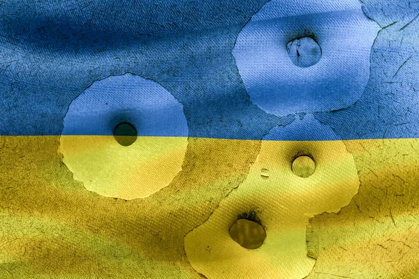 Ilustração Uma Bandeira Ucrânia Bandeira Tecido Ondulante Realista Com Buracos — Fotografia de Stock