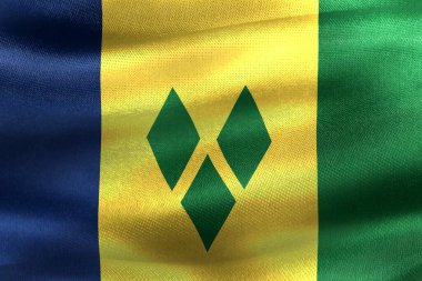 Saint Vincent bayrağının 3 boyutlu görüntüsü - gerçekçi kumaş bayrağı sallama.