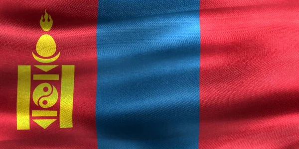 Mongolei Flagge Realistisch Schwenkende Stofffahne — Stockfoto