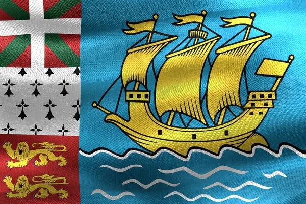Bandeira São Pedro Miquelon Bandeira Tecido Ondulante Realista — Fotografia de Stock