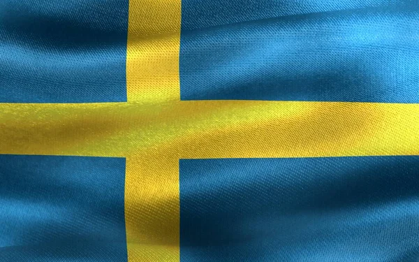 スウェーデンの旗 現実的な手の布の旗 — ストック写真