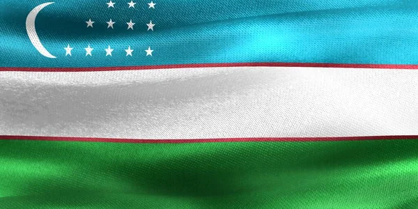 乌兹别克斯坦国旗的3D图解 现实的挥动面料国旗 — 图库照片