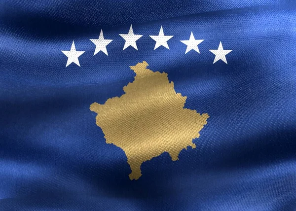 Kosova Bayrağının Llüstrasyonu Gerçekçi Kumaş Bayrağı Sallama — Stok fotoğraf