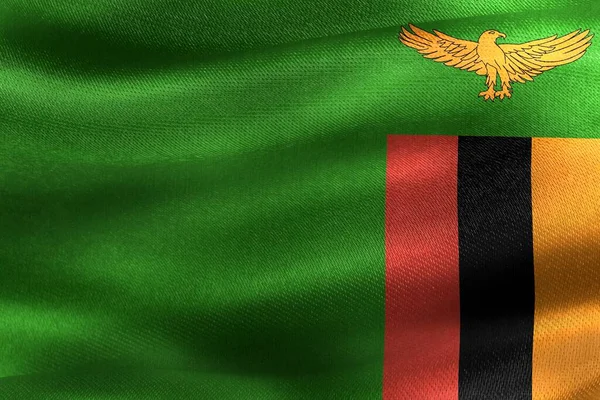 Ilustracja Flagi Zambii Realistyczna Flaga Falistej Tkaniny — Zdjęcie stockowe