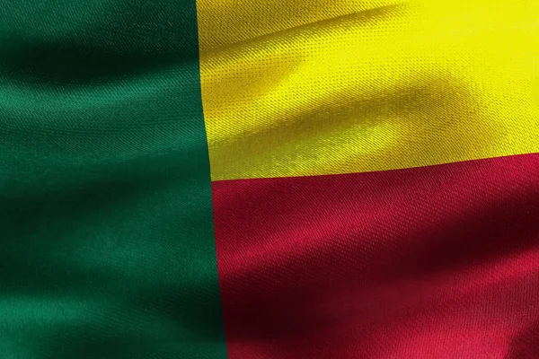 Benin Zászló Reális Hullámzó Szövet Zászló — Stock Fotó