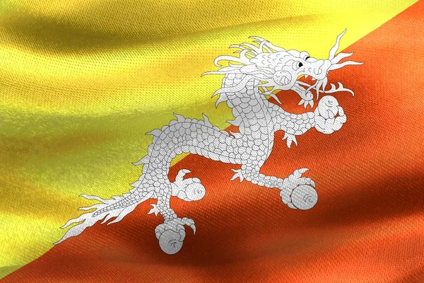 不丹国旗 现实的挥动面料旗 — 图库照片