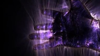 Kirlian aurası. İzole edilmiş bir erkek eli. Parmakları ve elleri ile hareket ediyor.
