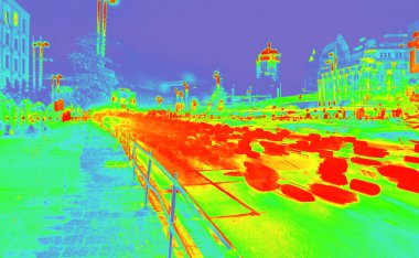Infrared view of heavy fast moving traffic - motion infrared map clipart