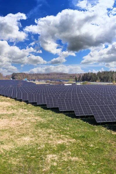 Erzeugung Sauberer Energie Mit Solarmodulen Einem Großen Park Nahe Der — Stockfoto