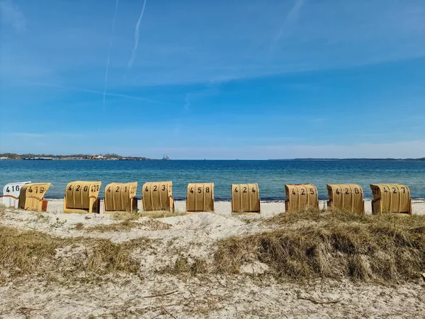 Beach chairs on a sunny summer day on the beach at the Baltic Sea