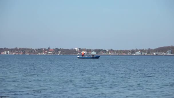 Two Men Fishing Boat Baltic Sea Eckernfoerde — стоковое видео