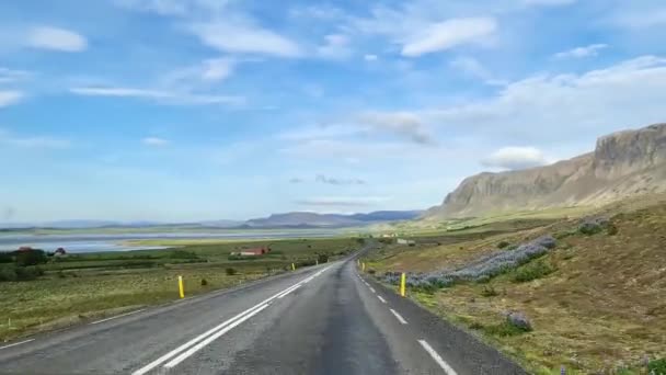 Uitzicht Ijsland Landschap Met Bergen Valleien Rivieren Vanuit Een Rijdende — Stockvideo