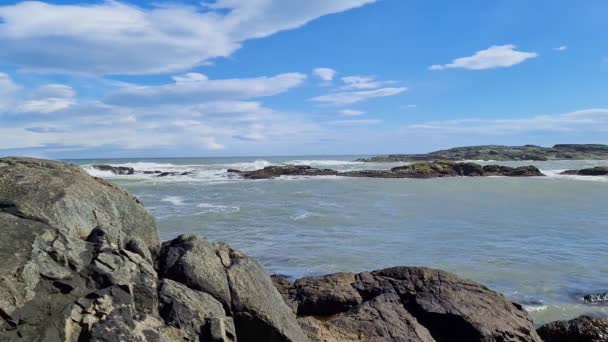 Surf Una Playa Rocosa Con Arena Negra Islandia — Vídeo de stock