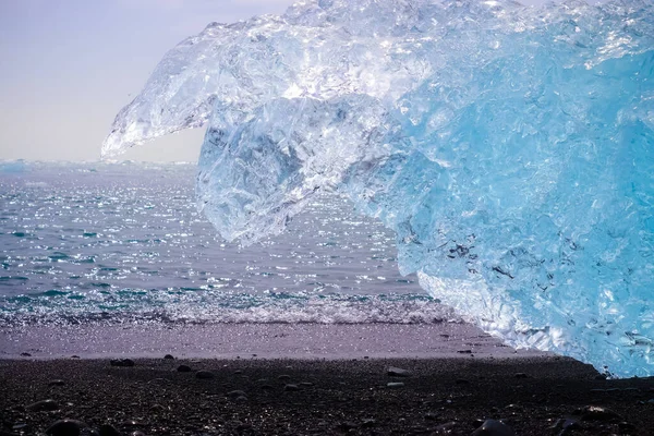 Diamond Beach Islande Avec Des Icebergs Bleus Fondus Sur Sable — Photo