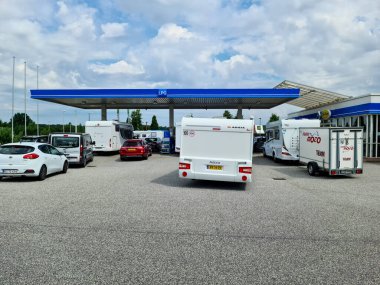 Kiel, Germany - 07. July 2022: Logo and fuel prices of ARAL in Germany. Aral is a brand of automobile fuels and petrol stations