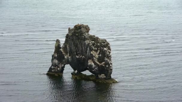 Espectacular Roca Hvitserkur Islandia Océano Punto Acceso Turístico — Vídeo de stock