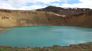 Time lapse of the crystal clear deep blue lake Krafla on Iceland.