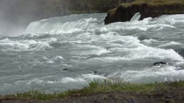 Famous Waterfall Godafoss Iceland Tourist Hot Spot — стоковое видео