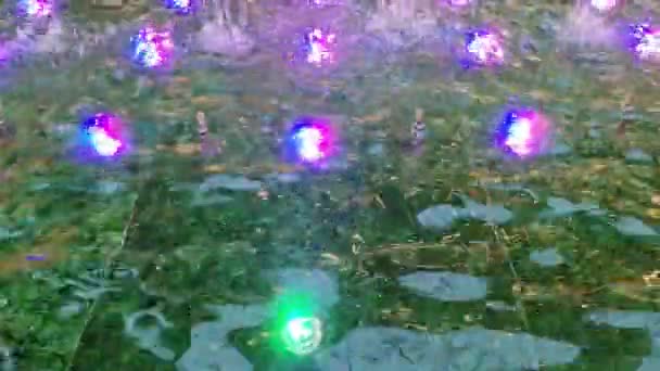 Fountain Running Water Features Colourful Lights Water — Vídeo de Stock