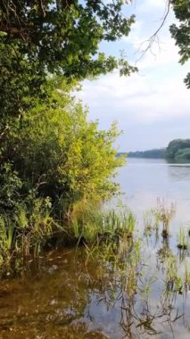 Yansıtıcı su yüzeyi olan güzel bir göl manzarası.