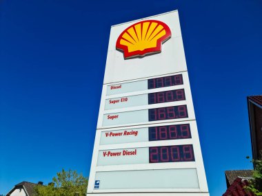 Kiel, Germany - 20. August 2022: Shell brand petrol station price list