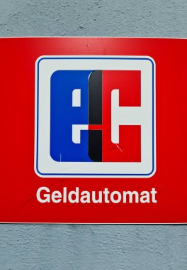Kiel, Germany - 20.August 2022: EC cash machine sign in front of a German cash machine