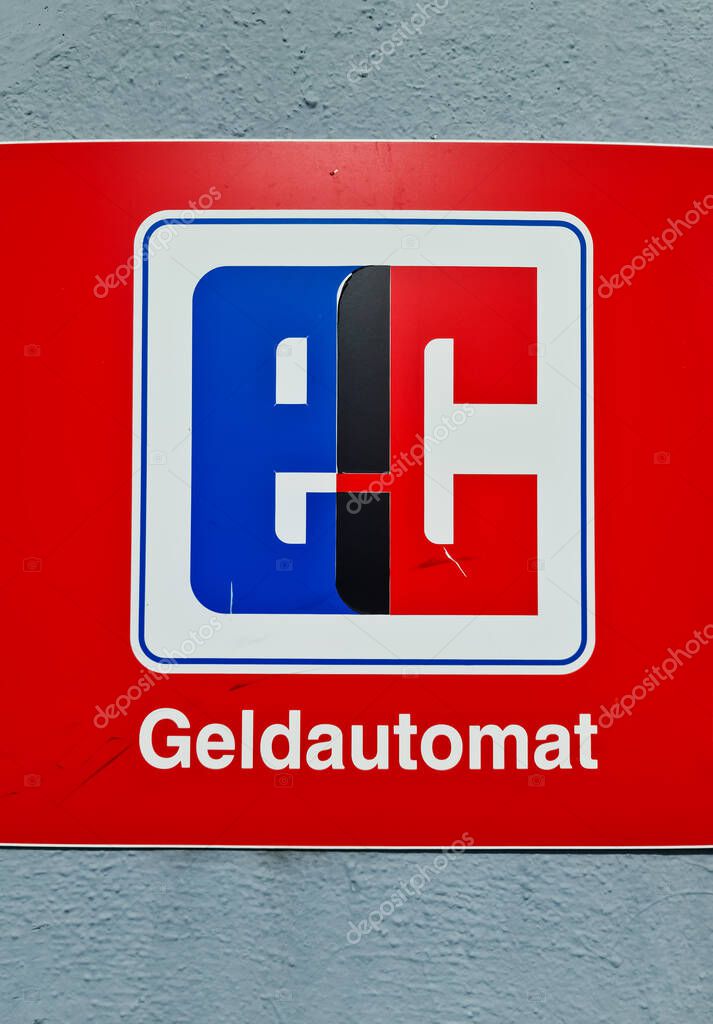 Kiel, Germany - 20.August 2022: EC cash machine sign in front of a German cash machine